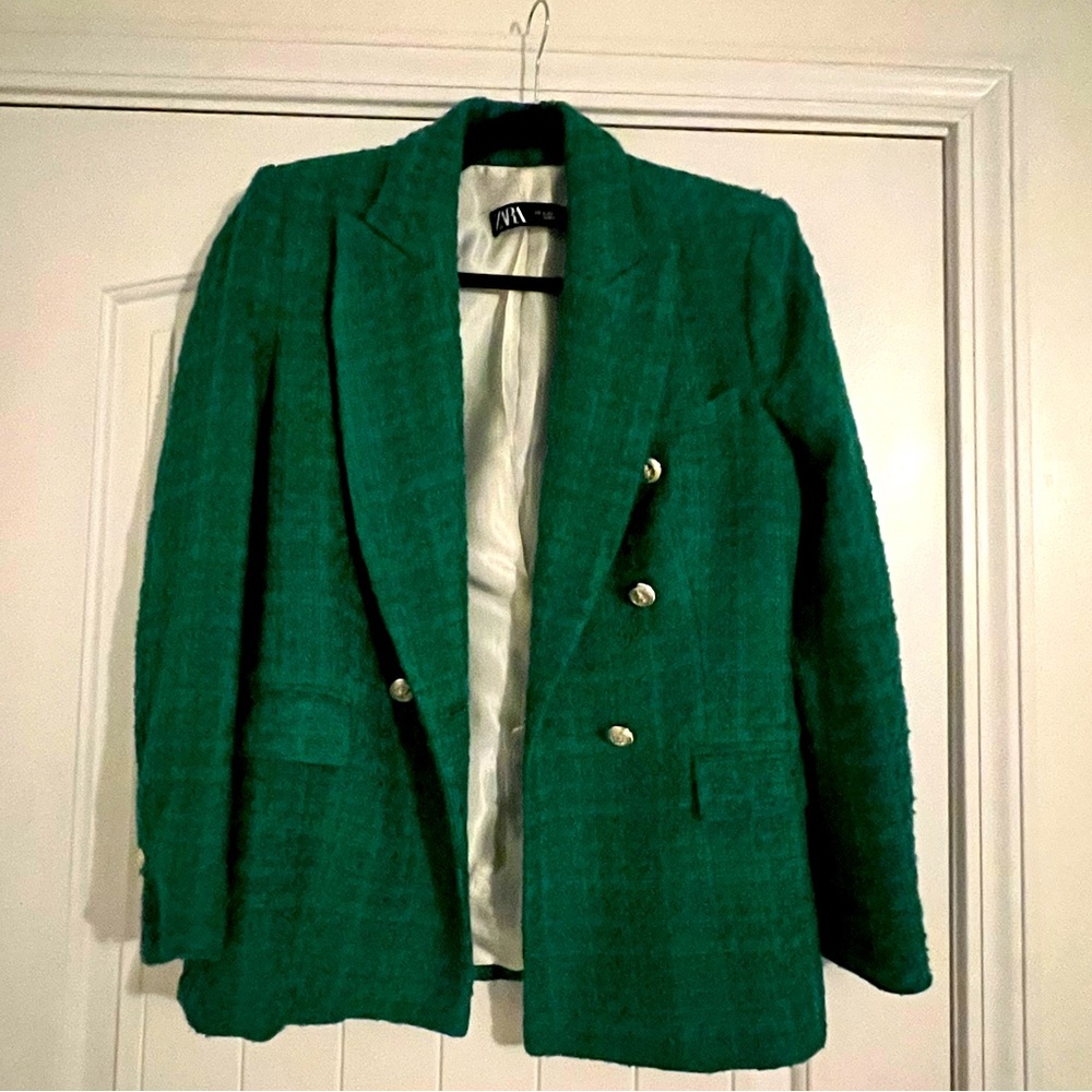 Zara Green Tweed Blazer